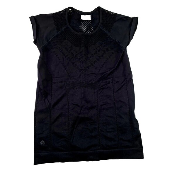 Athleta Small Top Black Diamond Mesh Trophy Tee Short Sleeve Size Medium - Picture 1 of 6